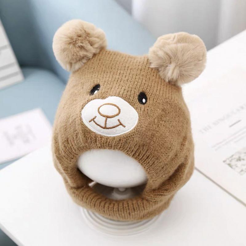 Cute Bear Beanie Cap For Baby Cartoon Warm Knitted Hat Autumn Winter Toddler Ear Protection Caps