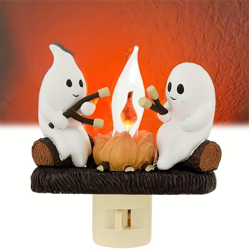 Halloween Ghost Campfire Flickering Night Light,, 3D LED Small Electric Faux Campfire, Halloween Nightlight Indoor Decorations For Family Friends
