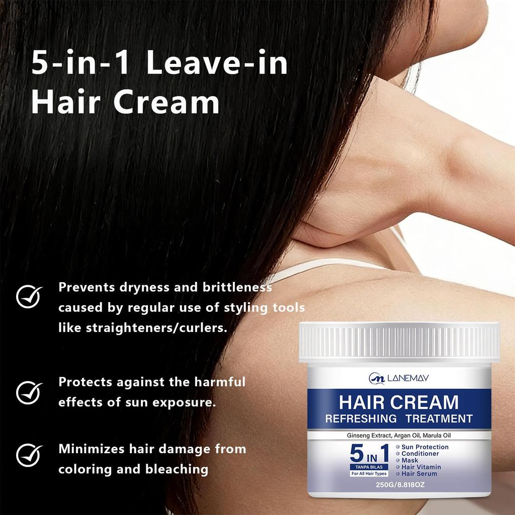 Hair Cream-Prevents Dryness And Brittleness-Minmizes Hair Damage From Coloring And Bleaching-Suitable For All Hair Types, 250ml