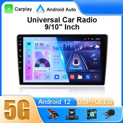 Android 12 Универсальный автомобильный радиоприемник для Nissan Kia Honda Toyota VW Мультимедийный видеоплеер 2Din Carplay GPS Навигация 9/10" Головное устройство