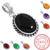 925 Sterling Silver Pendant Women Gemstone Handmade Jewelry Birthday Gift Amber Amethyst Black Onyx Carnelian Garnet Quartz Green Onyx Gold Stone