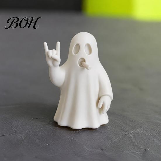 Studio Desktop Decoration 3D Printed Rock Ghost Figurine, Cool Hand Gesture Statue, Matte Style Desk Decor White for Bedroom Gaming Studio, Halloween