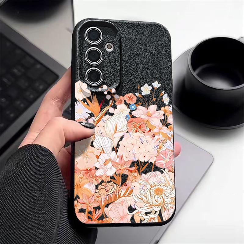 Чехол с цветами гортензии и пиона для Samsung S26 S25 S24 Ultra S23 S22 S21 FE A15 A16 A17 A26 A35 A36 A37 A54 A55 A56 A57 5G, силиконовый чехол с текстурой кожи