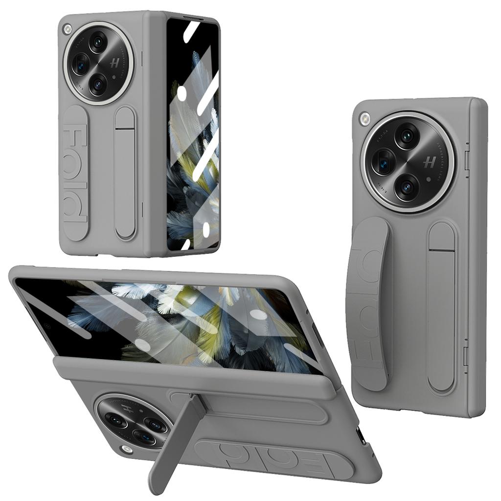 Для Oppo Find N3 5G Чехол с подставкой и ремешком на запястье, ПК чехол для телефона с защитной пленкой из закаленного стекла