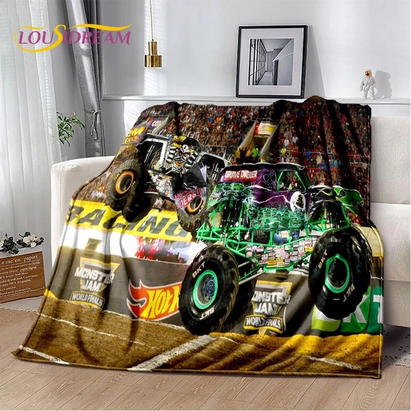 Мягкое фланелевое одеяло Monster Truck 3D Monster Jam Cartoon для кровати, спальни, дивана, пикника, плед для отдыха на свежем воздухе, подарок