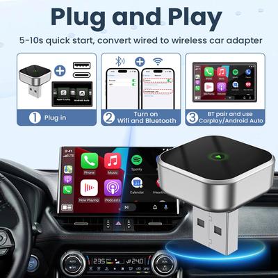Беспроводной адаптер CarPlay 2-в-1 Проводной в беспроводной адаптер Android Auto AI Смарт-бокс Автомобильные интеллектуальные системы Для автомобиля с CarPlay