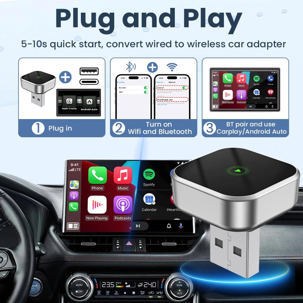 2-в-1 Автомобильный AI Бокс Проводной к Беспроводному CarPlay Plug & Play WiFi 5,8 ГГц Bluetooth 5.0 Смарт-Донгл Android Auto Мини-Адаптер