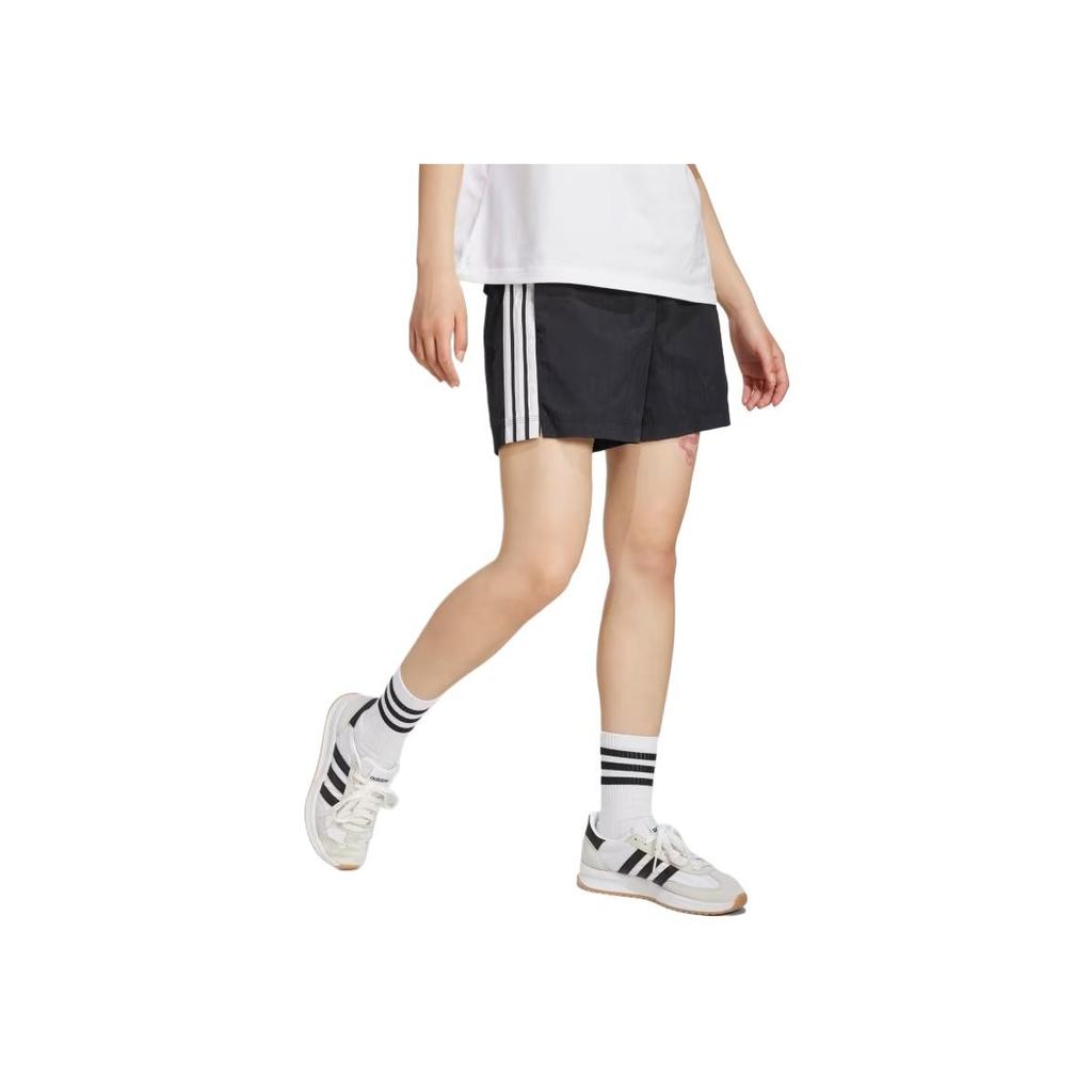 adidas Женские шорты Essentials с тремя полосками, свободные, с высокой талией, длиной три четверти, повседневные, черные, белые JE1309