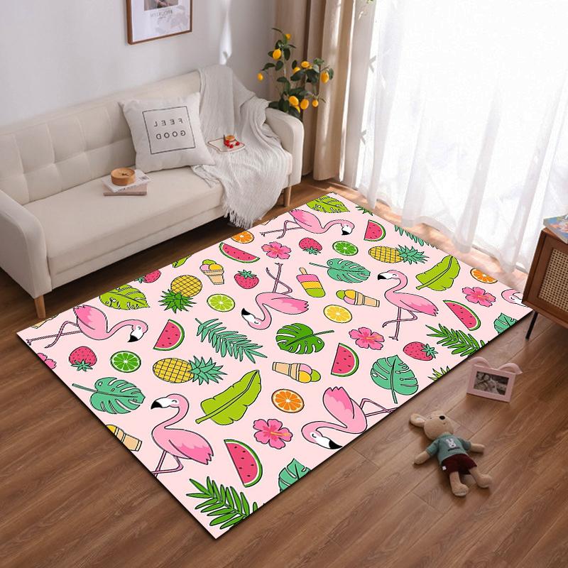 Tropical Flamingo & Fruit Pattern Non-slip rug suitable for living room and bedroom sofas