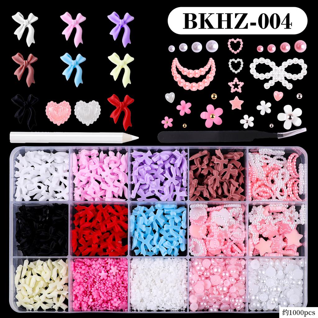 15Grids/box Mixed Resin Bowknot Nail Art Decorations 3D Acrylic Charms Kawaii Colorful Bow Rhinestone DIY Manicure Tools Parts