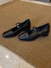 Leather French single shoes women's thick heel black shoes beautiful evening shoes shallow mouth Mary Jane shoes