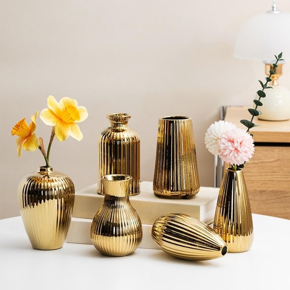Decorative Flowerpot Floral Arrangement Tabletop Decor Ceramic Electroplated Vase Living Room