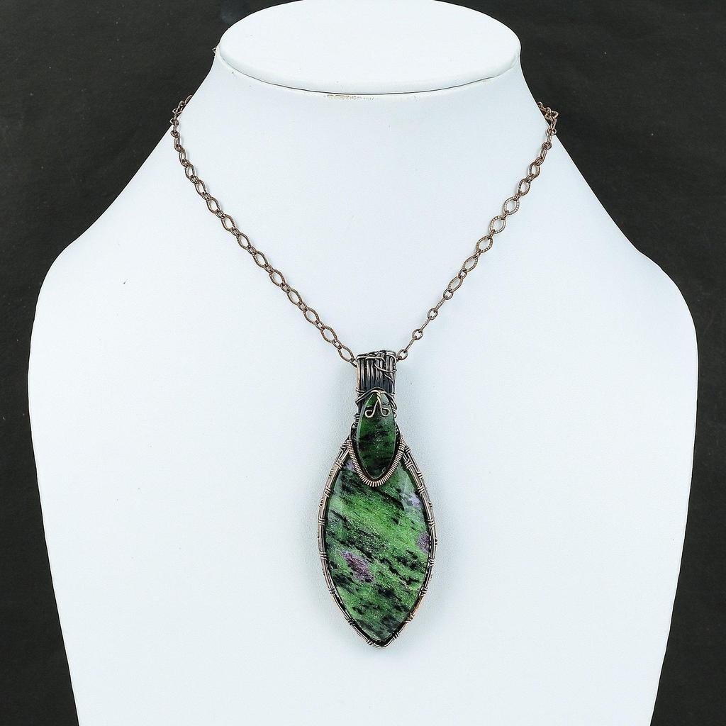 Ruby Zoisite Pendant Copper Wire Wrapped Gemstone Pendant Handmade Pendant Ruby Zoisite Jewelry Wrapped Pendant Copper Jewelry Gift For Her