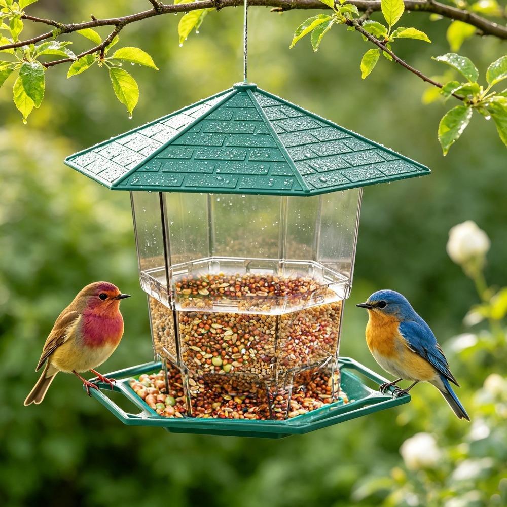 Large Capacity Bird Food Tray Waterproof Bird Feeding Station Collapsible Bird Feeder Garden