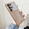 Gradient Glitter Card Bag Clear Plating Case For Samsung S25 S24 S23 S22 Ultra Plus A55 A35 A25 A54 A15 A14 A24 Shockproof Cover