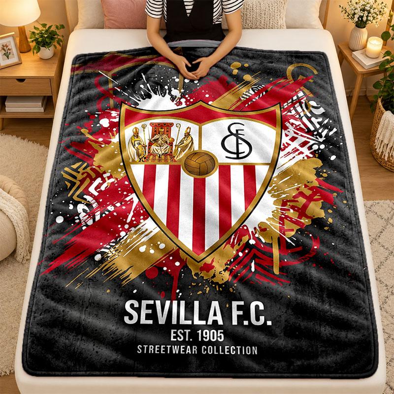 Flannel BlanketSevilla FC Warm Soft Throw Blanket for Indoor Sofa Bed Living Room Use