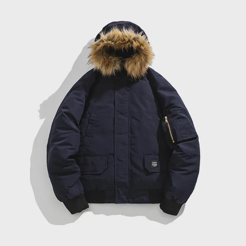 Мужская зимняя повседневная хлопковая куртка с меховым воротником и капюшоном для пар