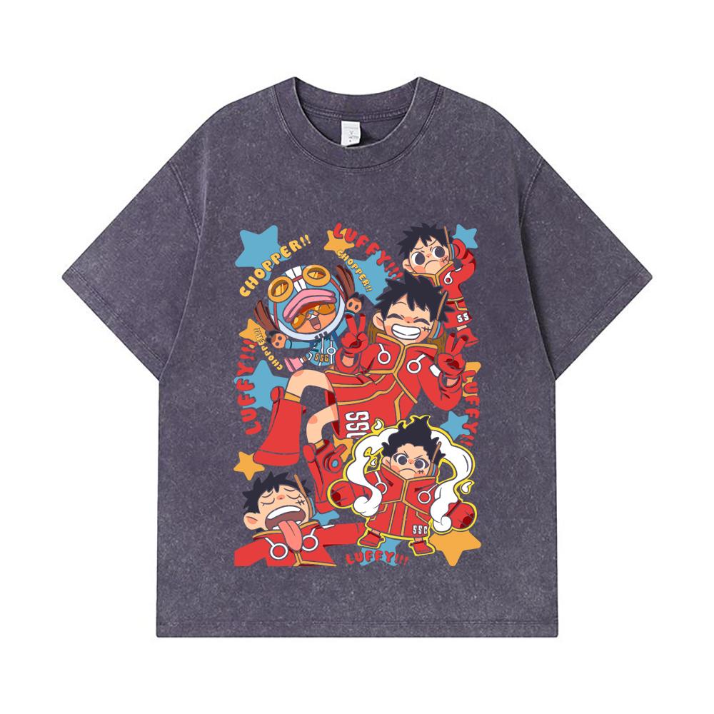 Стирка: 275 г/м² Футболки 100% Хлопок One Piece V58 Egghead Chibi Принт Унисекс Тяжелый Хлопок Футболка