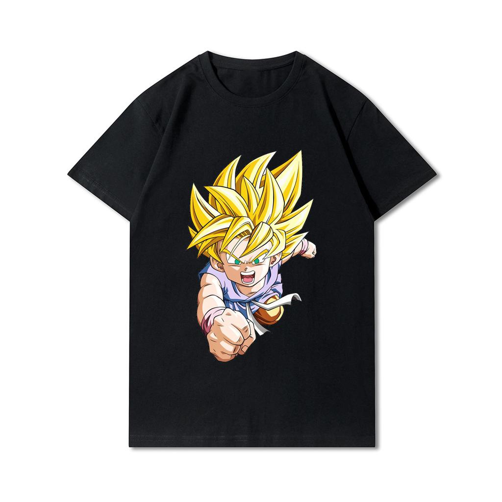 Аниме Dragon Ball Печатные мужские футболки с круглым вырезом Хлопковые топы Летние повседневные черные футболки