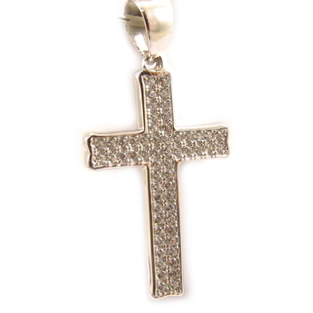 Les Trésors De Lily [L4646] - Серебряный кулон "Крест" серебристо-белый (родиевое покрытие) - 30х15 мм