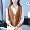Вязаный жилет с V-образным вырезом и кружевной отделкой - Женский модный кардиган без рукавов на весну/осень для мам среднего возраста