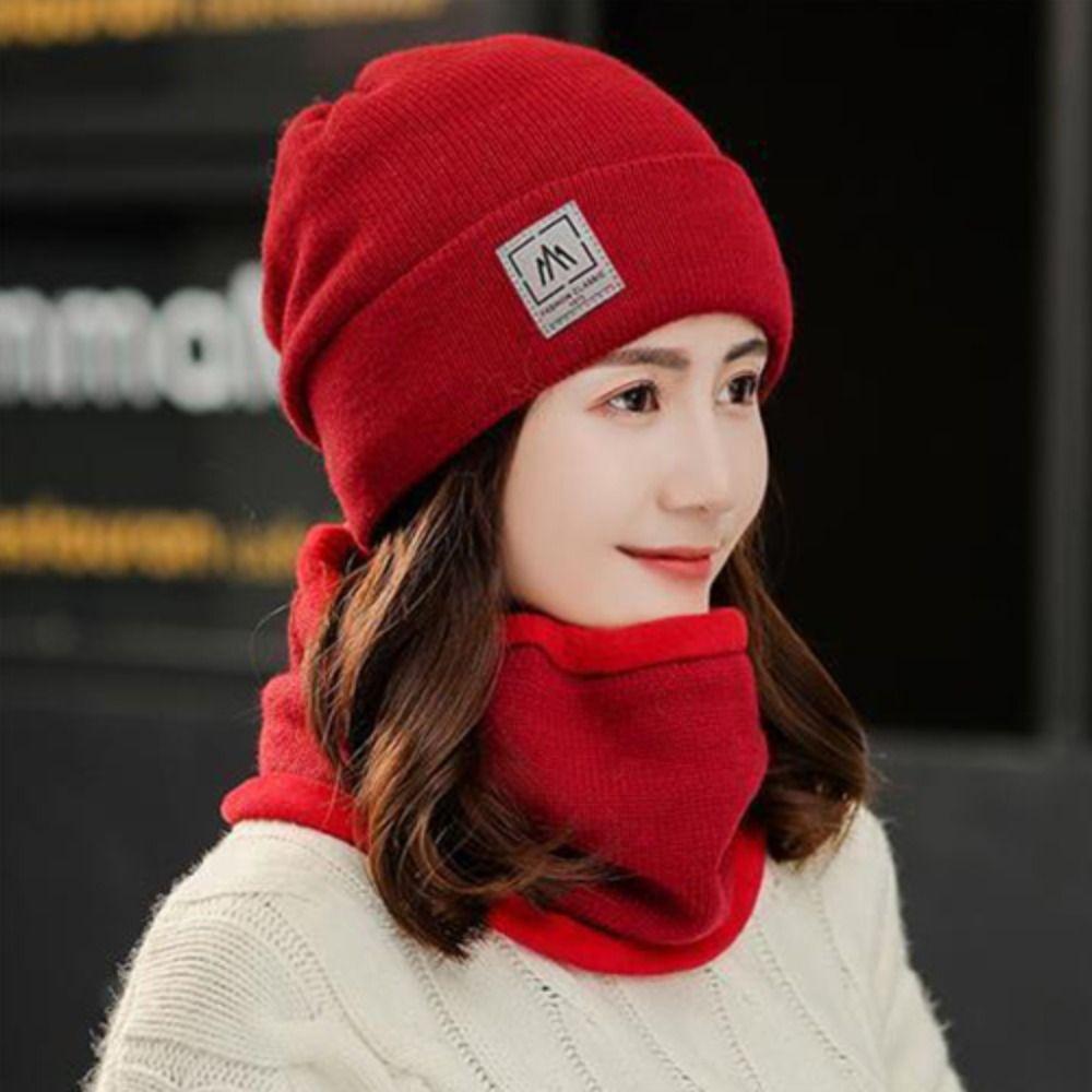 Утолщенный шарф с плюшем, теплая вязаная шапка, защита от холода, защита шеи, однотонные шапки-бини, мужские, женские