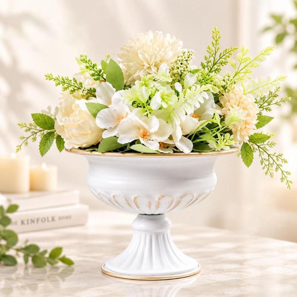 High-footed Design Metal Vase Metal Material Flower Pot Retro Urn-shaped Vase Home Decor