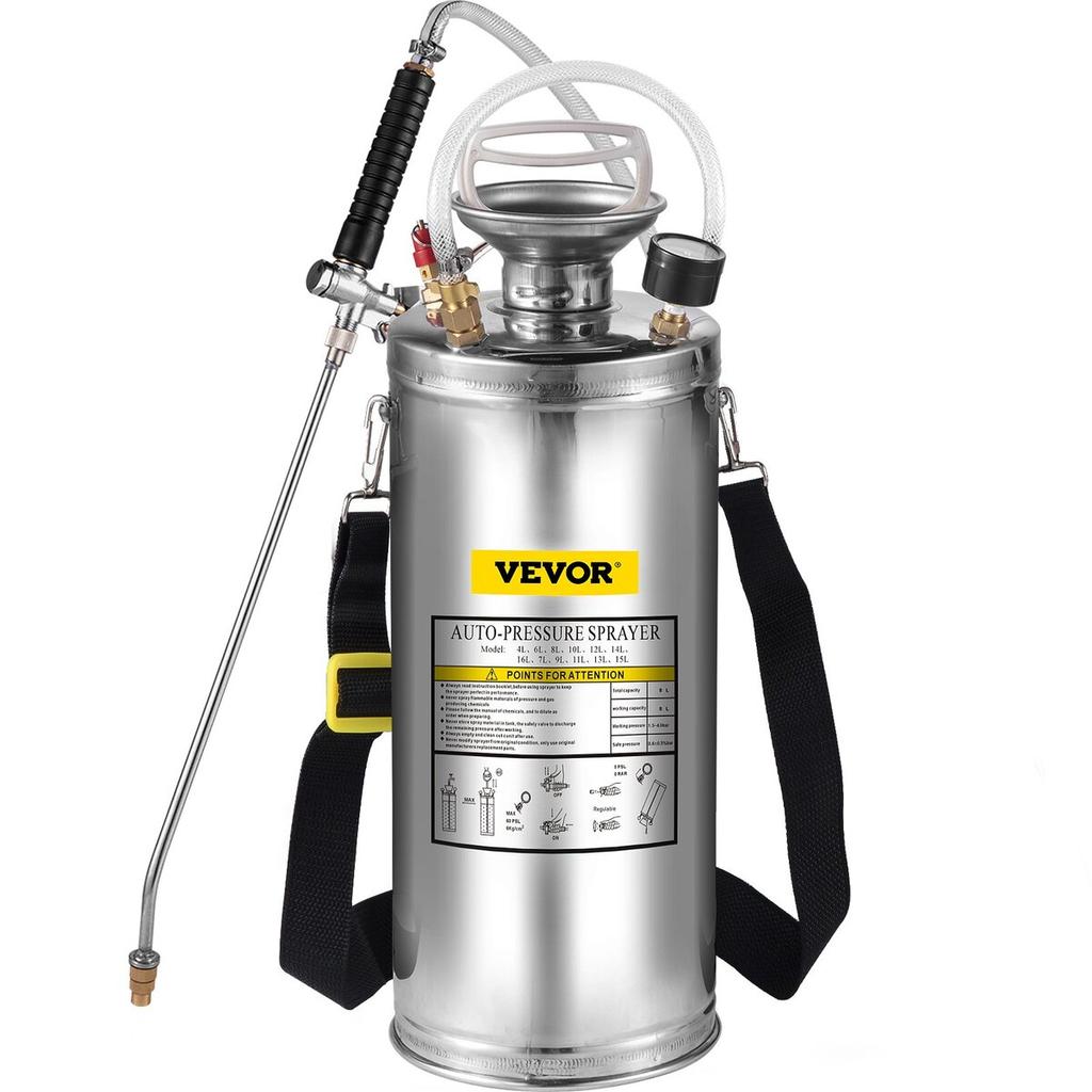 Stainless Steel Sprayer 8L Household Gardening and Floor Cleaning Sprayer, Suitable for the Current Neds of Industry, Agriculture, Commerce, Medicine