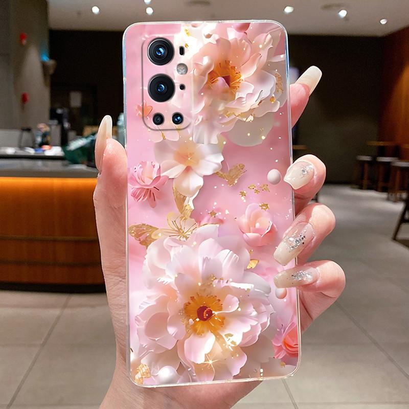 Phone Case For OnePlus 9 Pro 9R 9RT Flower Butterfly Capa One Plus 9R 9RT 9 9Pro Cases Soft Silicone Transparent TPU Jelly Cover