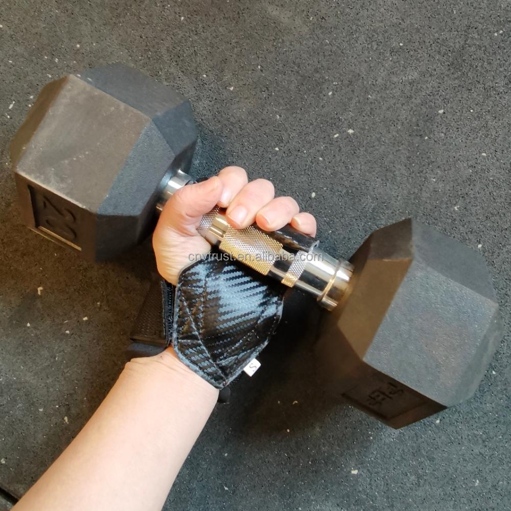 Custom Carbon Leather Weightlifting Hand Grips/gym Grips/Lifting Pad with Wrist Wraps Fitness Grips for Kettlebell