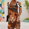 Women Plus Size V Neck Cold Shoulder Short Sleeve Cartoon Ghost Printed Dress