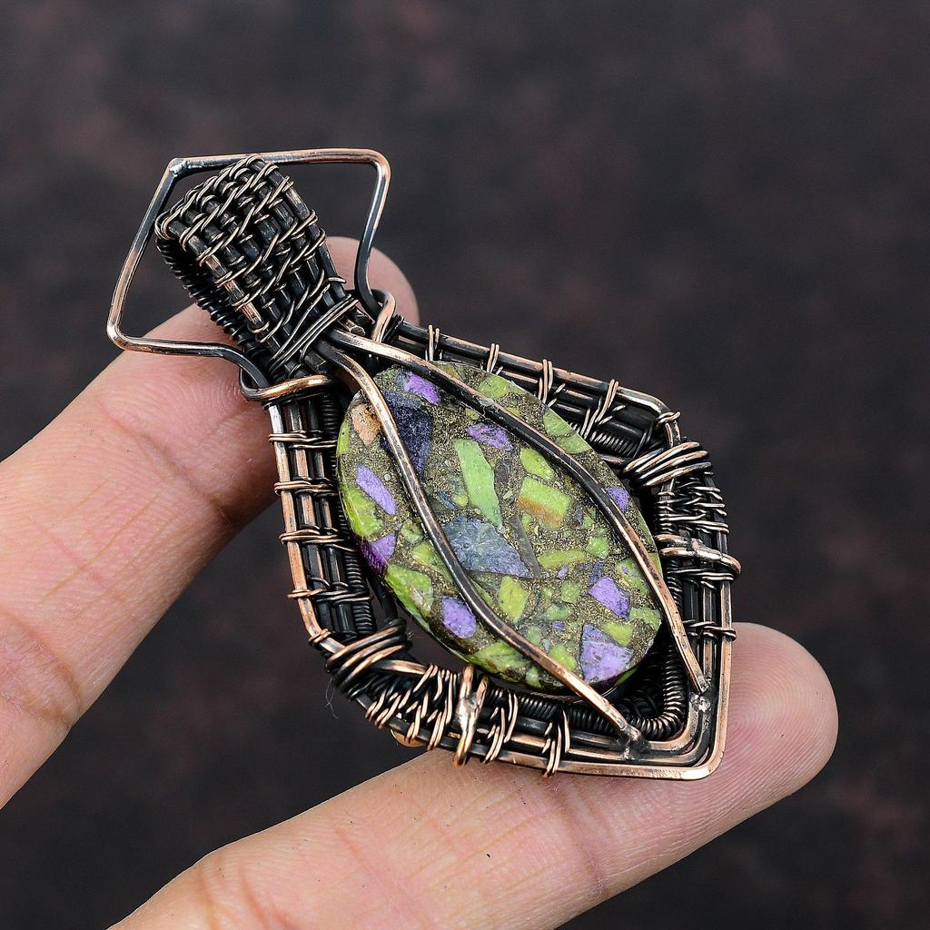 Copper Stichtite Pendant Copper Wire Wrapped Gemstone Pendant Handmade Pendant Wire Wrapped Jewelry Engagement Gift Stichtite Copper Jewelry