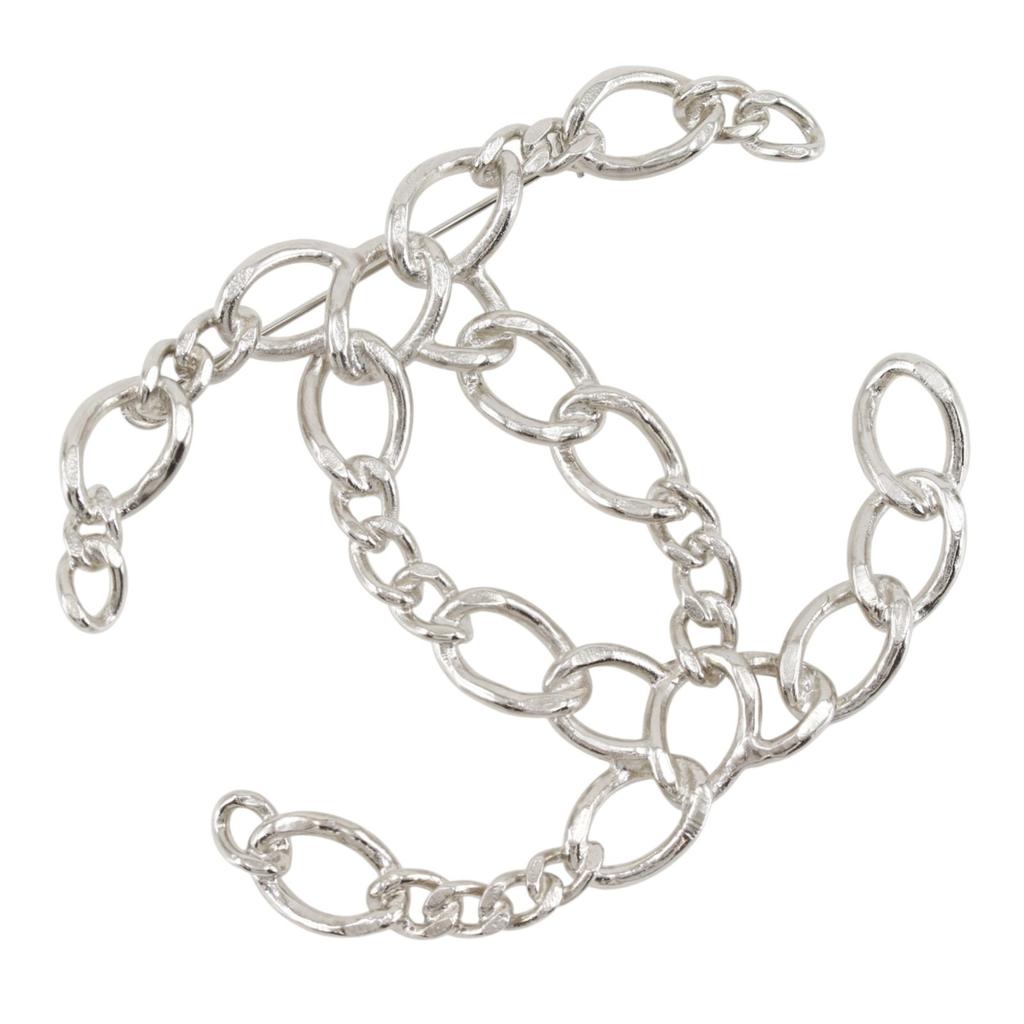 CHANEL COCO Mark Brooch OpenWork Chain Silver metallic 40g Women Used