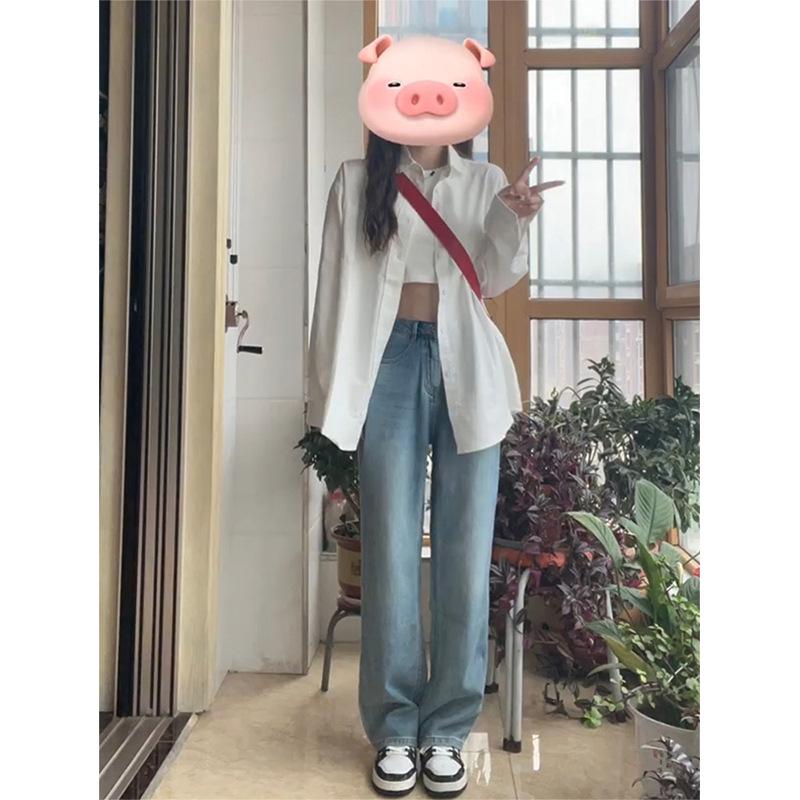 Женская белая свободная куртка-рубашка с длинными рукавами в стиле французский шик на весну и осень