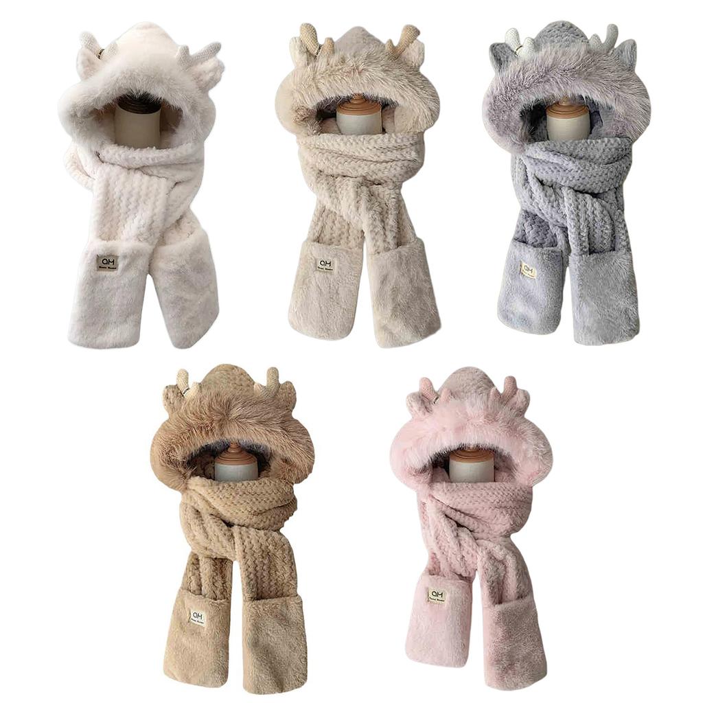 Furry Scarf Hat Gloves Set for Women Outdoor Sports Furry Soft Hat Thickened Headgear Hat for Winter Sports