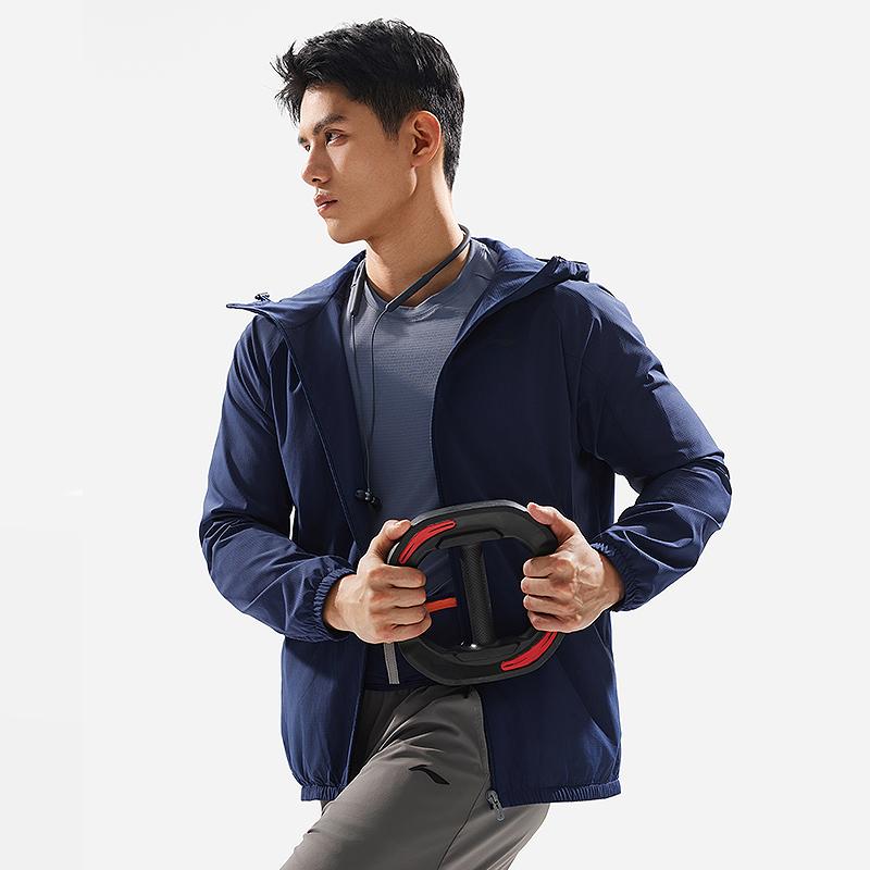 Li-Ning Fitness Series Windproof Water-Repellent Three-Dimensional Cut Fleece-Lined Hooded Zip-Up Sports Jacket Men Jackets Deep-Navy AFDU089-3