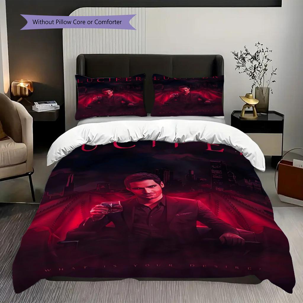 Mystery Lucifer Bedding (1 * duvet cover + 2 * pillowcase, without core) 2D Flat Duvet cover and pillowcase Christmas birthday gift Bedding set