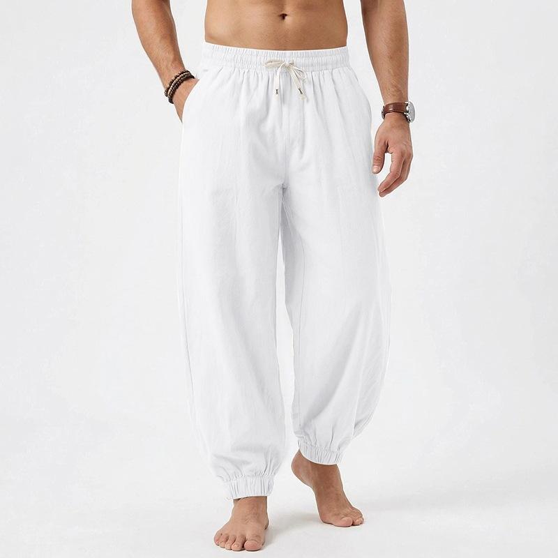 New Men’s Linen Loose-fit Casual Wide-leg Trendy Beach and Sports Tapered Trousers