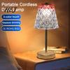 Small Portable Mood Light Touch Control Metal Cordless Table Lamp, 3-Color Dimmable Bedside Night with Decorative Diamond Cut Lamp Faux Crystal