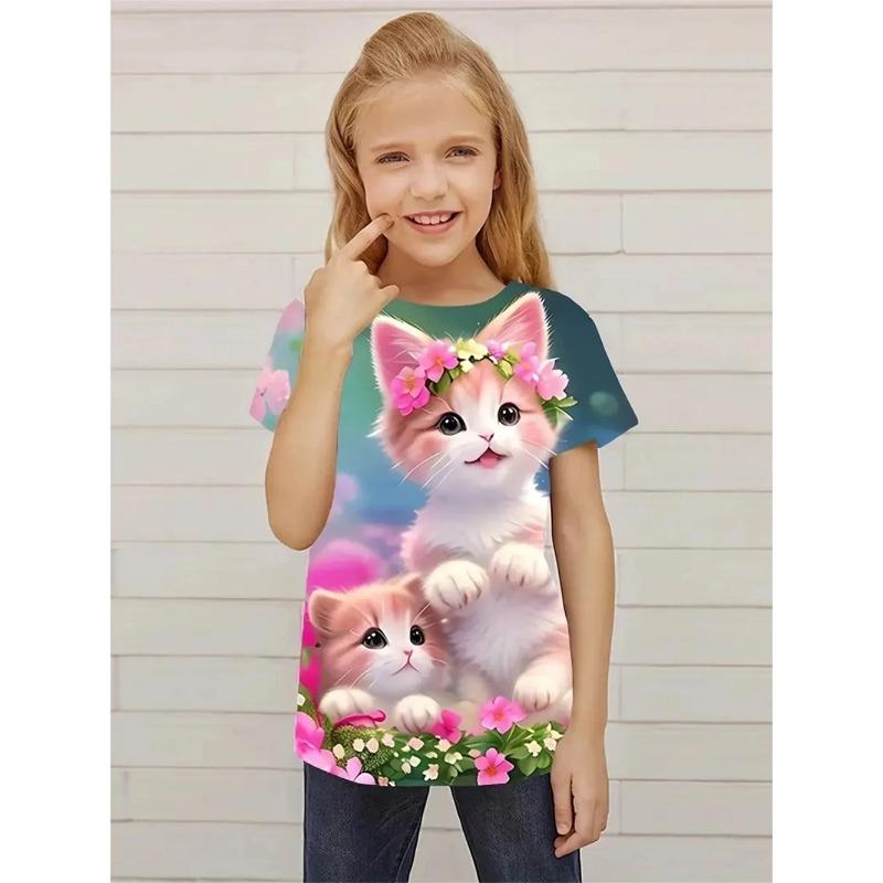 Футболка с коротким рукавом New Girl Garden Cats 3D Printing Trending New Tees For Kids Party Fun Daily T Shirt