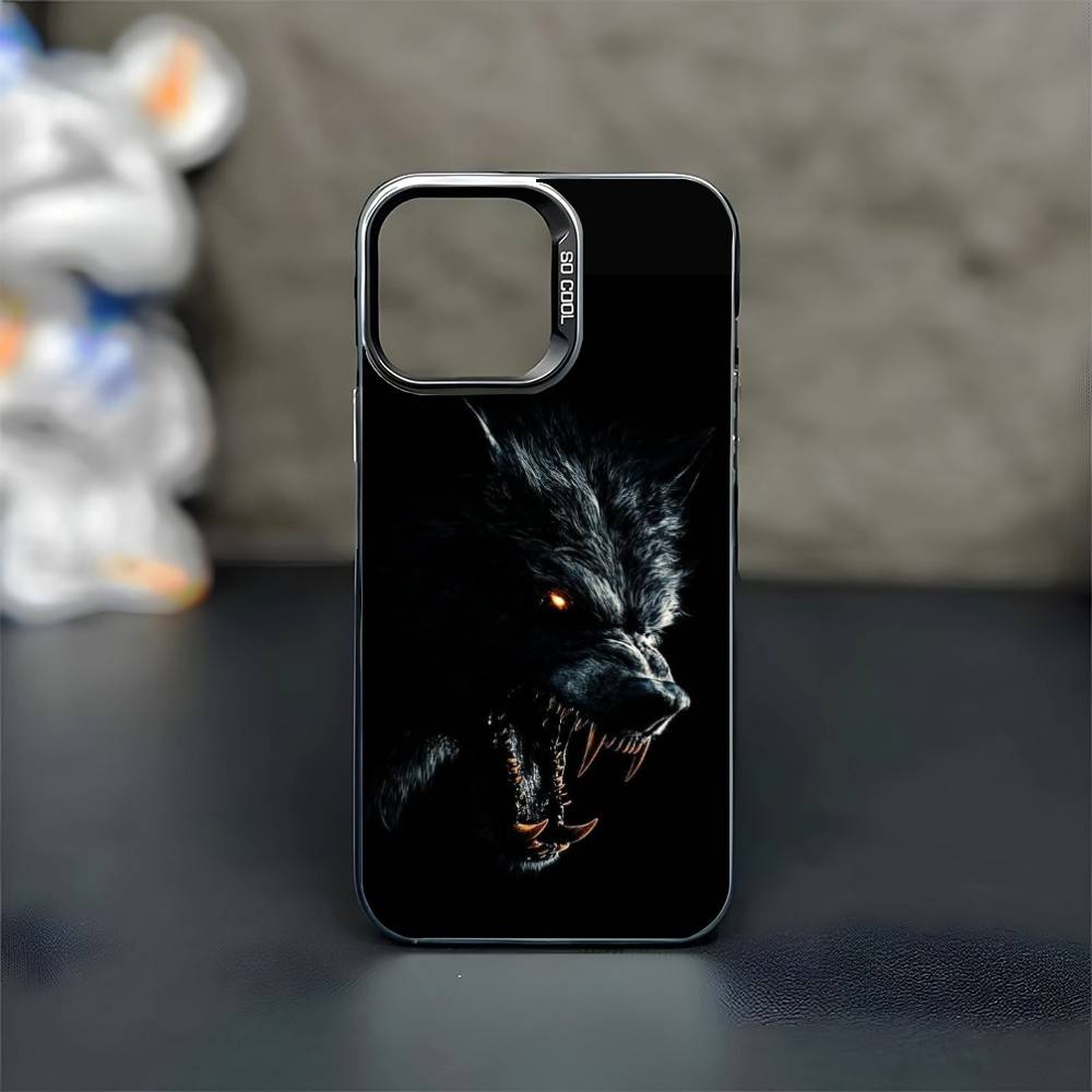 1 шт. Чехол для телефона с волком для iPhone 17, 16, 15, 14, 13, 12, 11 Plus, Pro Max Черный Матовый Ударопрочный Чехол