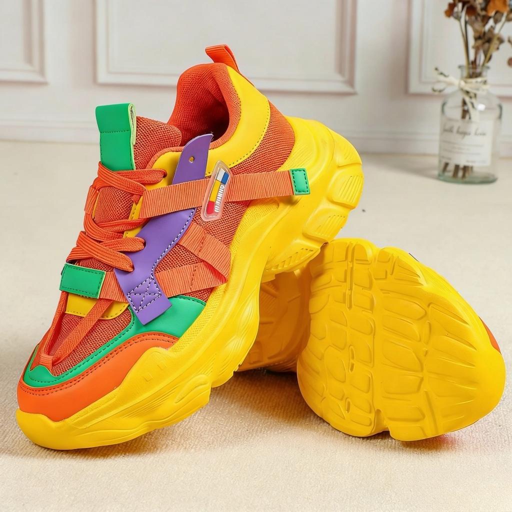 Модные женские кроссовки на платформе, трендовая массивная обувь, дышащая, с толстой подошвой, для ходьбы, бега, спорта, противоскользящие