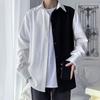 Рубашка с длинным рукавом, мужская осенняя новая корейская модная модная рубашка для подростков, свободная рубашка в Гонконгском стиле в японском стиле больших размеров