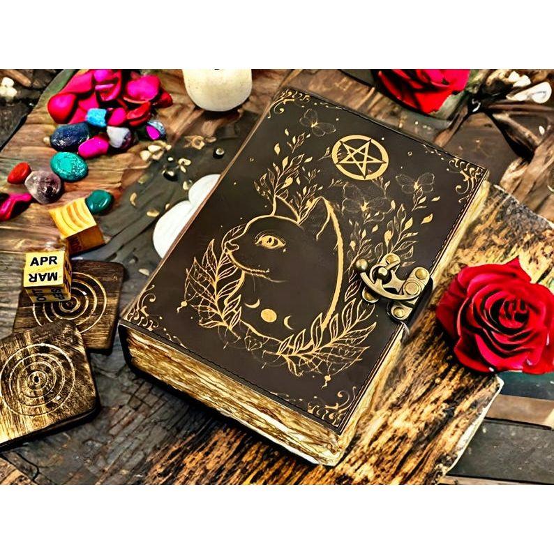 400 Pages Grimoire Leather Journal Print Celtic Cat Journal Blank of Spell Journal for Gifts Book of Shadows Gifts for Women