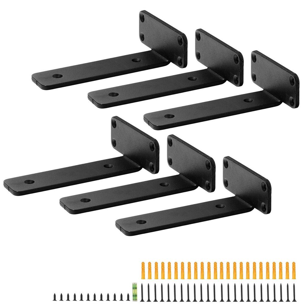 Shelf Bracket, 8”L x 4”W x 1.6”H 6 Pcs, Heavy Duty Floating Shelf Brackets, Brackets for Shelves, 5mm Thick Matte Black L Shelf Bracket,Steel Shelving