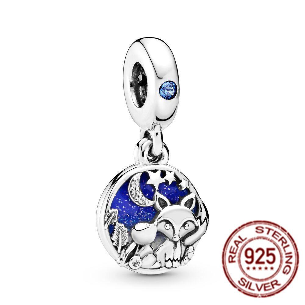 Набор из двух предметов узорчатых подвесок, стерлинговое серебро 925 пробы, подходит для оригинального браслета, рождественская подвеска в виде лисы, бусина, ювелирное изделие своими руками, подарок