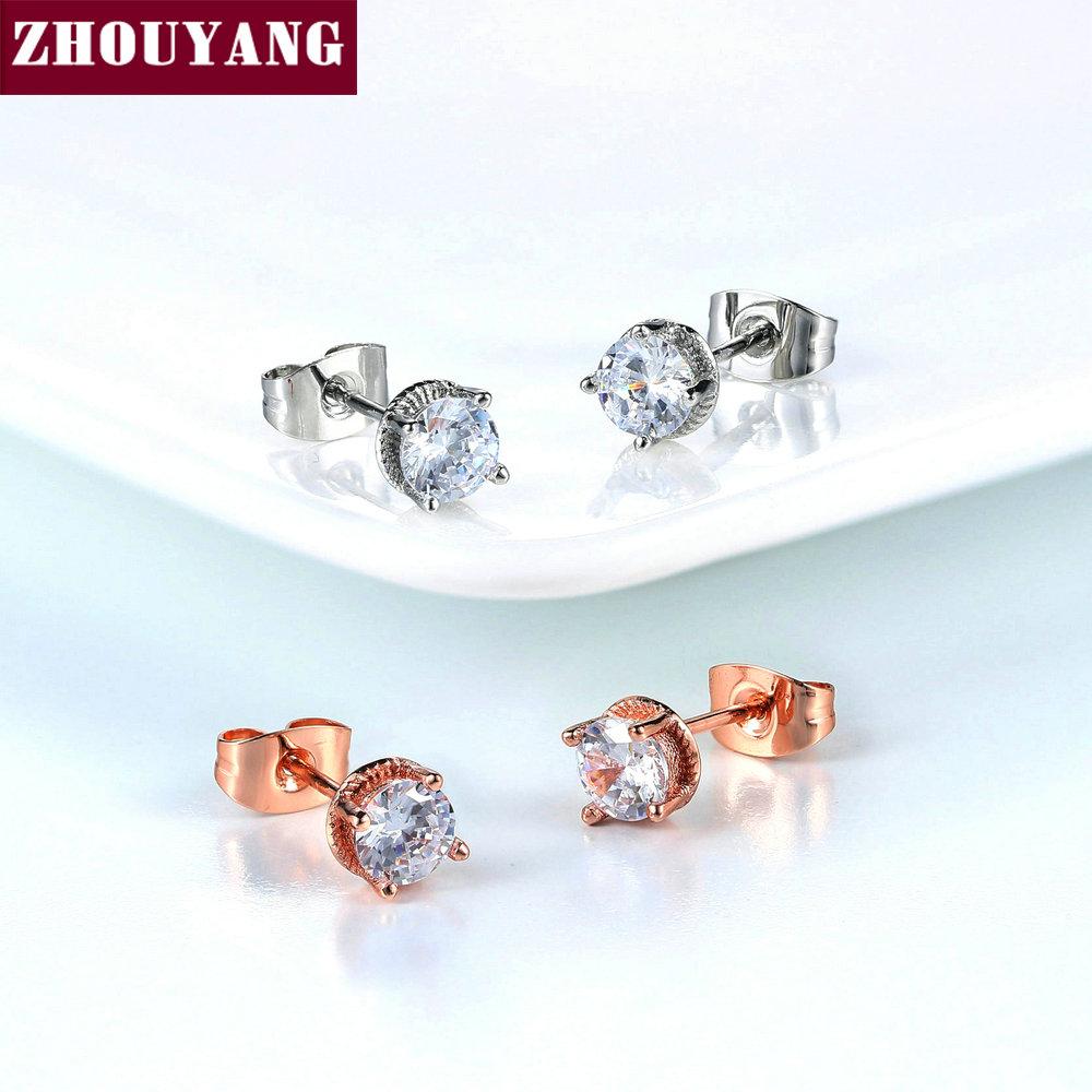 ZHOUYANG Серьги-гвоздики для женщин Простые Классические 5 мм Кубический цирконий Цвет RoseGold / Серебристый Цвет Модные Украшения Подарок E859 E860
