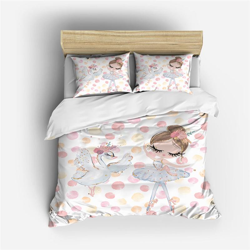 Cartoon Ballet Duvet Cover Set Princess Style Dancing Girl 3D Print King Queen for Girls Women Teen Dancer Polyester Bedding Set