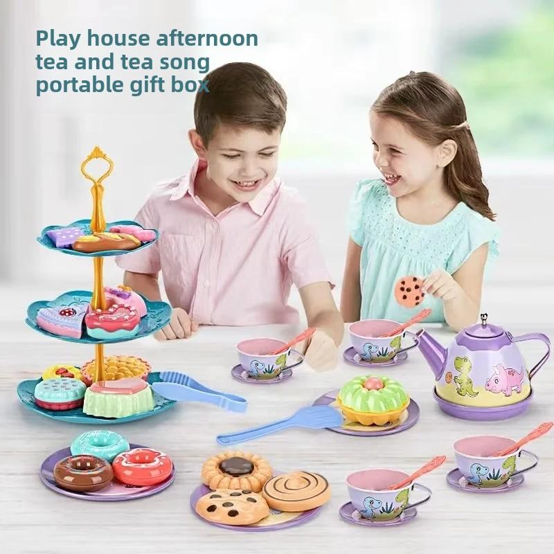 Dinosaur Childrens Play House Toys Pretend Play Afternoon Tea Plastic Unicorn Cup Dessert Cake Toy Collection