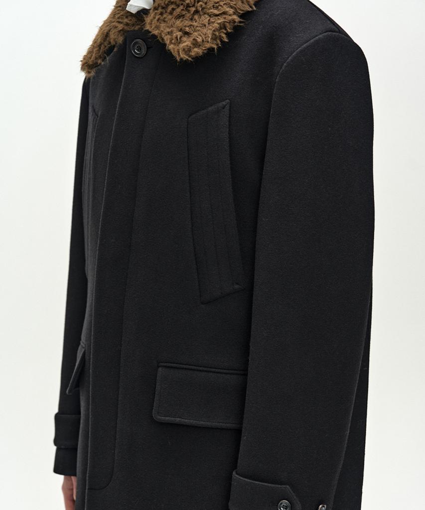 ADSB ANDERSSON BELL Detachable Fur Collar Chesterfield Coat (Black)